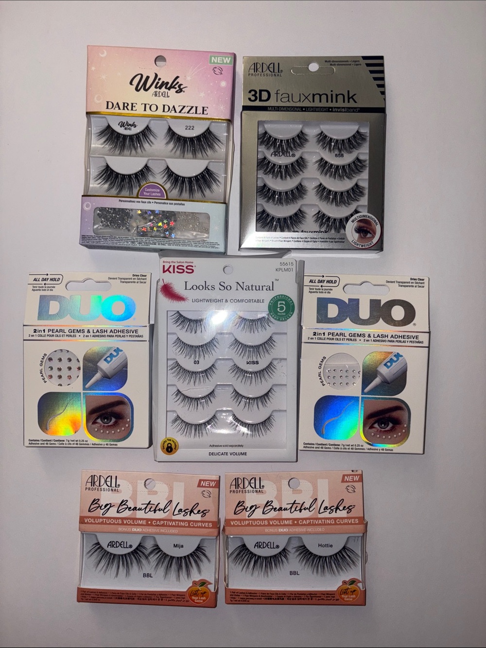 LOT 7 Ardell KISS DUO Black False Eyelashes Variety Pack LASHES